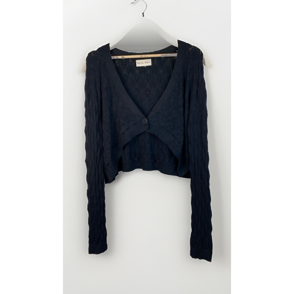 Effie's Heart Women's L/XL Black Lacy Knit Crop Long Sleeve Cardigan Sweater
